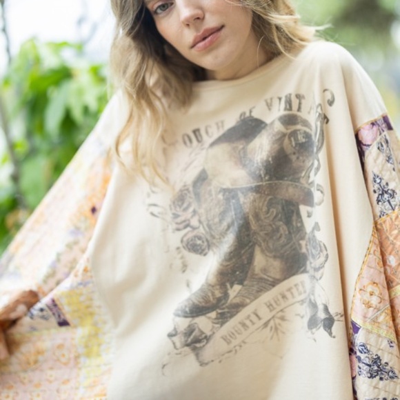 Bluevelvet Cowgirl Boots Western Kantha Cotton Sleeves Top - Picture 2 of 5